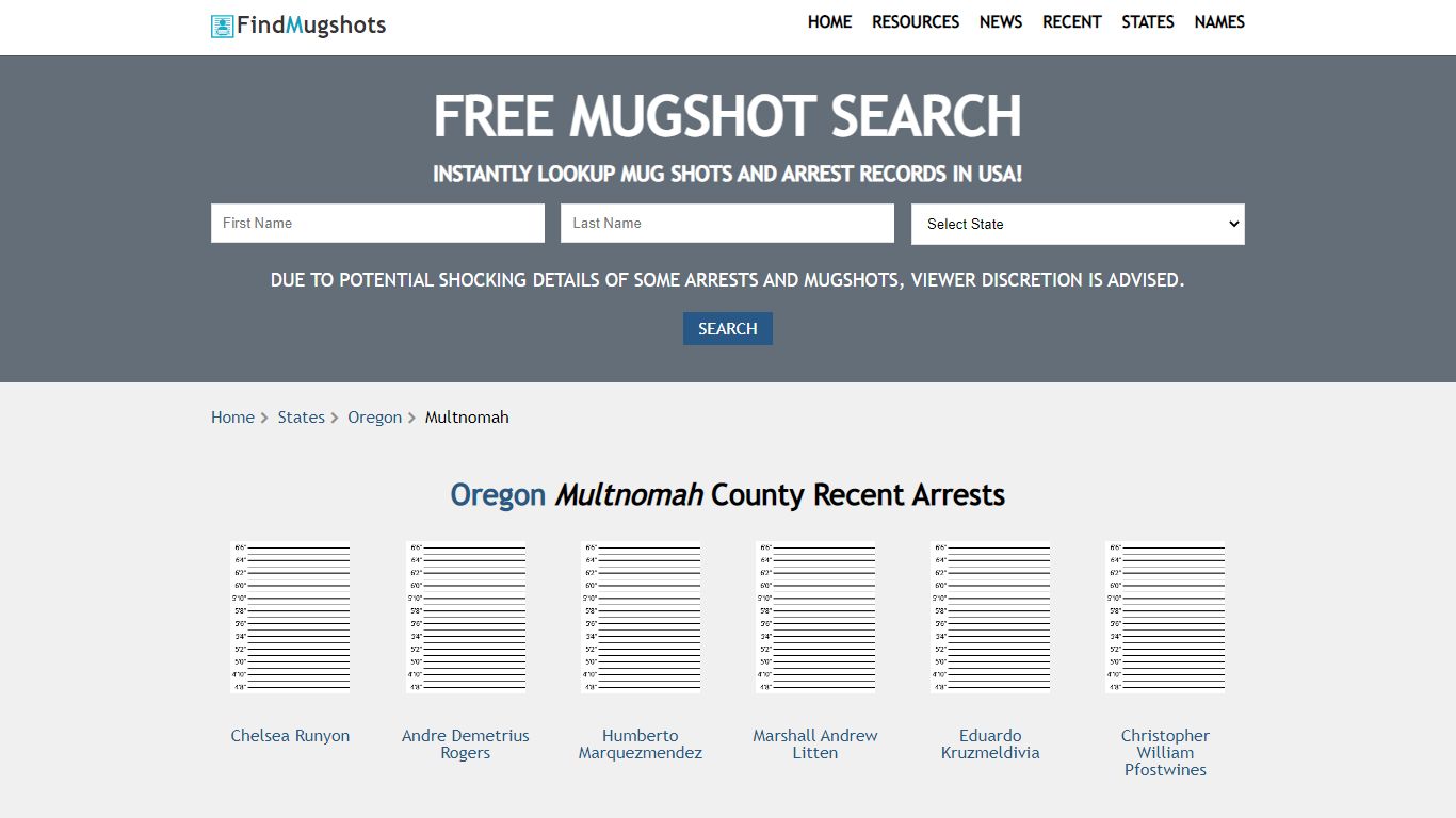 Find Multnomah Oregon Mugshots - Find Mugshots